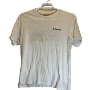 Men’s white Columbia t-shirt with image on the back size large